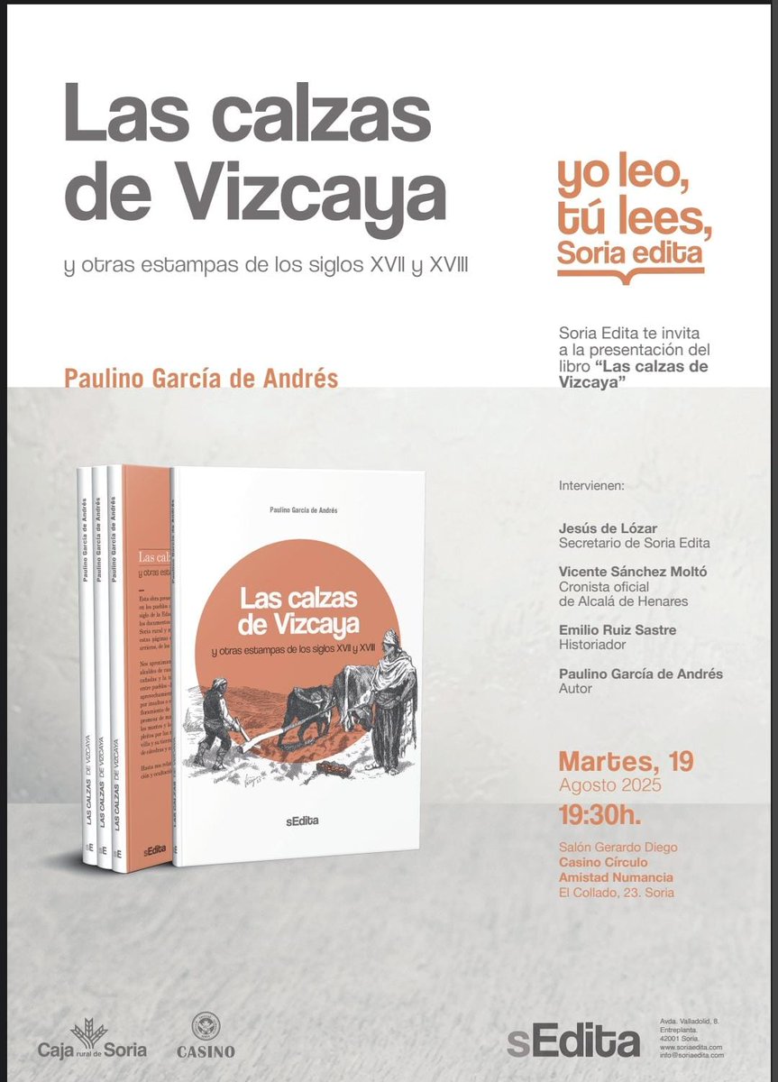 FComarcaTiermes's tweet photo. Nuestro historiador de cabecera de la #ComarcaDeTiermes Paulino García de Andrés presentará su último libro "Las calzas de Vizcaya", sobre acontecimientos de nuestra comarca de los siglos XVII y XVIII https://t.co/KFDja7Xwya