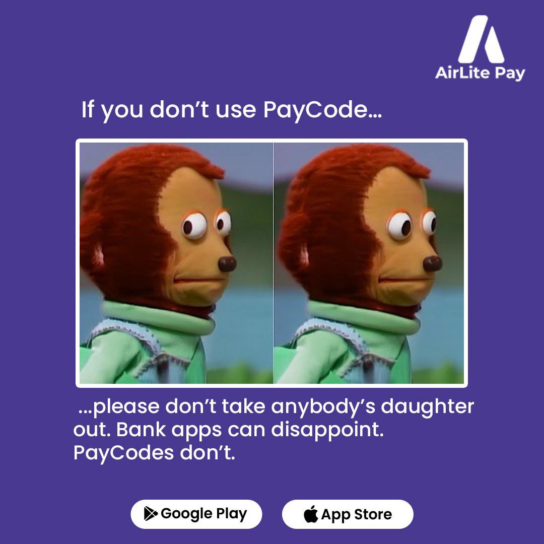 airlitepay's tweet photo. Imagine this:
 You’re on a first date. The bill arrives.
 You open your bank app and it says:
 “Try again later.” 
 Use Paycode. One code, one secret word  and you’re done.
Pay smart. Date in peace.
#AirlitePay #PaycodeChronicles #DateNightDisaster #SoftLifeOnly #NoCardNoWahala https://t.co/2HrACY7gyn