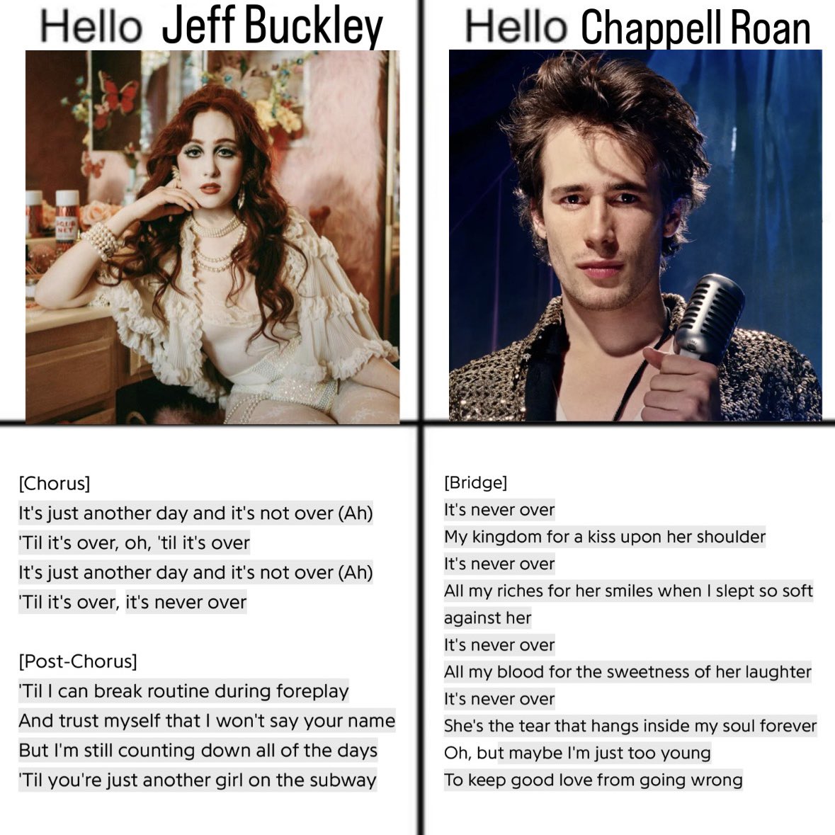 not_theghost's tweet photo. This came to me in a vision. Chappell Roan is close enough, welcome back Jeff Buckley. https://t.co/iYrpyXTe17