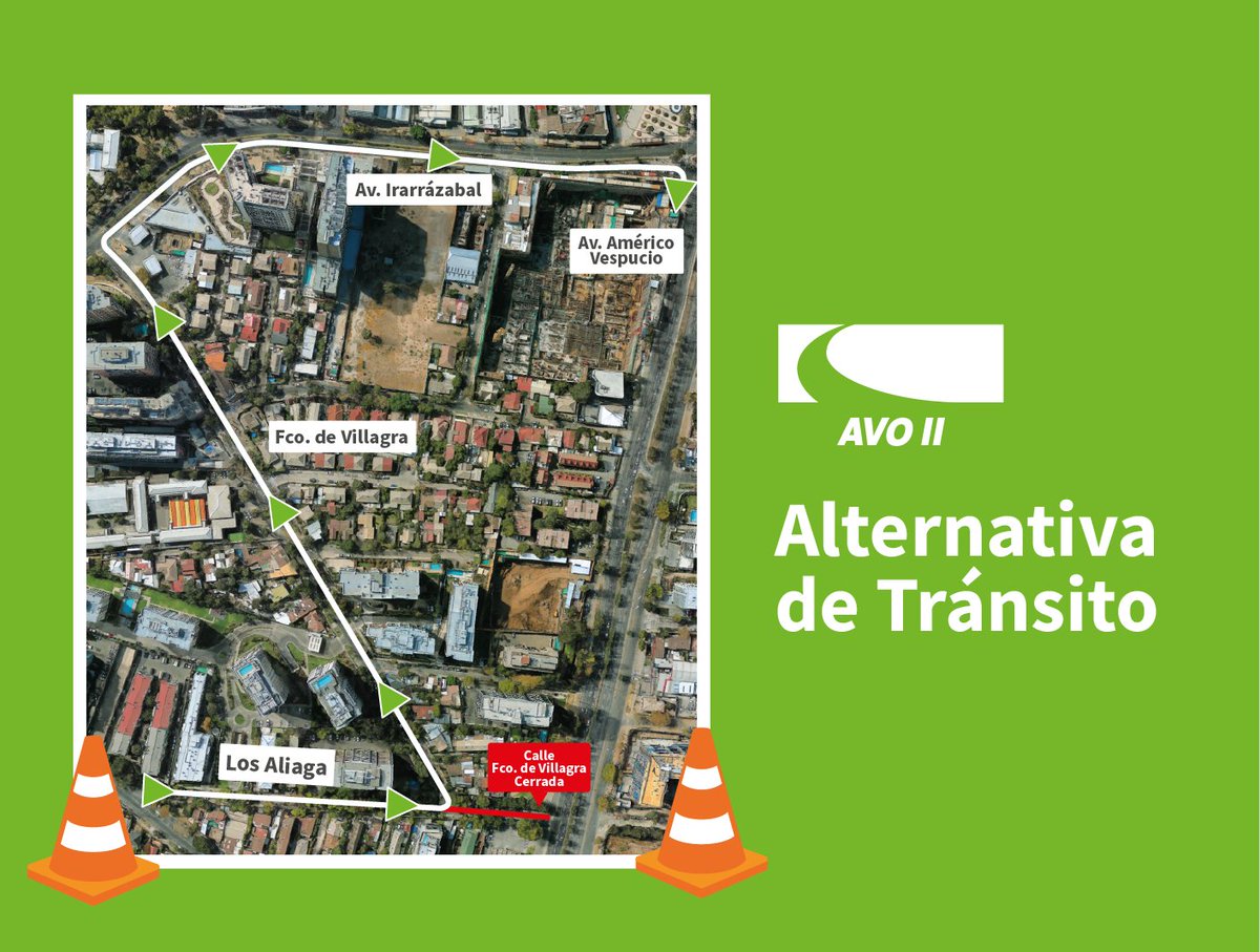 Autopista Vespucio Oriente ll (@avo2_) on Twitter photo Atención. Continúa desplazamiento de tres pistas de calzada poniente de Av. Américo Vespucio hacia el oriente, entre Nuncio Laghi y Francisco de Villagra. Intersección Fco. de Villagra con Av. Américo Vespucio al poniente se mantiene cerrada <a href="/TTISantiago/">TransporteInforma Región Metropolitana De Santiago</a> <a href="/radiocarab/">Carabineros Radio</a> <a href="/mop_rm/">MOP RM</a> Atención. Continúa desplazamiento de tres pistas de calzada poniente de Av. Américo Vespucio hacia el oriente, entre Nuncio Laghi y Francisco de Villagra. Intersección Fco. de Villagra con Av. Américo Vespucio al poniente se mantiene cerrada <a href="/TTISantiago/">TransporteInforma Región Metropolitana De Santiago</a> <a href="/radiocarab/">Carabineros Radio</a> <a href="/mop_rm/">MOP RM</a>