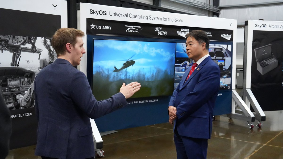 skyryse's tweet photo. Thank you to our hometown Congressman @RepTedLieu for visiting Skyryse.

Congressman Lieu is an Air Force veteran and leader in AI issues on Capitol Hill. It was an honor to showcase how our SkyOS technology is powered by Deterministic AI, and spotlight the progress we’re making on SkyOS configuration on the Black Hawk, enhancing pilot safety within the military.
