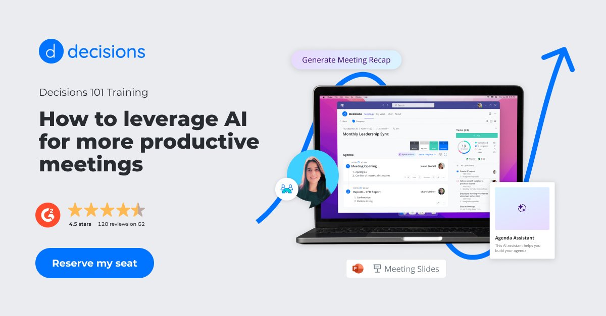 ☀️ Slow season? It's the perfect time to sharpen your AI skills before the busy end-of-year stretch.

Join one of our weekly, free webinars to learn how Decisions AI can supercharge your meetings — from prep to follow-up: hubs.ly/Q03CNdF20

#Productivity #MicrosoftTeams