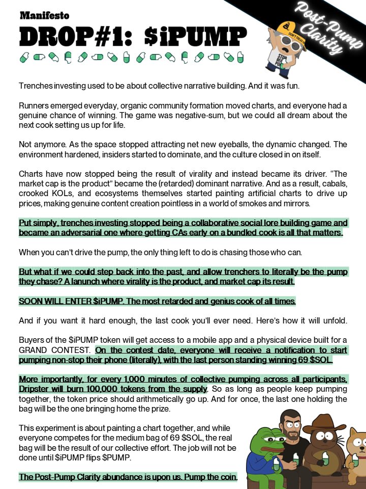 dripster.fun 🫠 (@dripsterdotfun) on Twitter photo Drop #1: $iPUMP coming soon.
CA will be dropped on <a href="/ipumpdotapp/">The $iPUMP Challenge</a> first.
Get ready to pump the coin. Literally. Drop #1: $iPUMP coming soon.
CA will be dropped on <a href="/ipumpdotapp/">The $iPUMP Challenge</a> first.
Get ready to pump the coin. Literally.