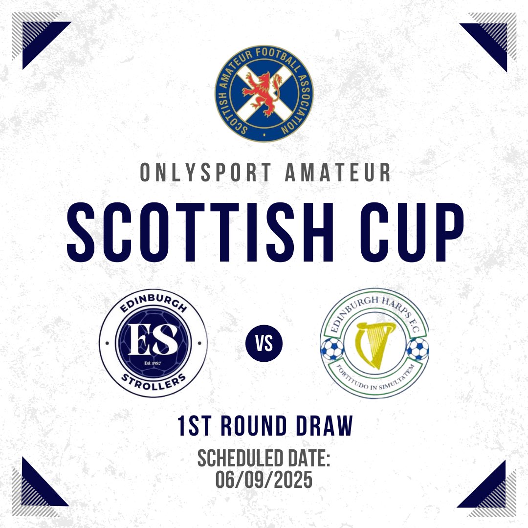 Edinburgh Strollers (@edinstrollersfc) on Twitter photo 🏆 | Earlier this afternoon we found out our 1st round opponents for the 2025/26 <a href="/ScotAmFA/">Scottish Amateur FA</a> Scottish Cup where we will face <a href="/EdinburghHarps/">Edinburgh Harps F.C.</a> away from home 🤝
<a href="/LeafaOfficial/">Official_LEAFA</a> <a href="/scottish_aff/">AmateurFixturesResultsSCO</a> <a href="/L1veAtTheAmmys/">Live At The Ammys</a>
🔵⚪️🔵⚪️ 🏆 | Earlier this afternoon we found out our 1st round opponents for the 2025/26 <a href="/ScotAmFA/">Scottish Amateur FA</a> Scottish Cup where we will face <a href="/EdinburghHarps/">Edinburgh Harps F.C.</a> away from home 🤝
<a href="/LeafaOfficial/">Official_LEAFA</a> <a href="/scottish_aff/">AmateurFixturesResultsSCO</a> <a href="/L1veAtTheAmmys/">Live At The Ammys</a>
🔵⚪️🔵⚪️
