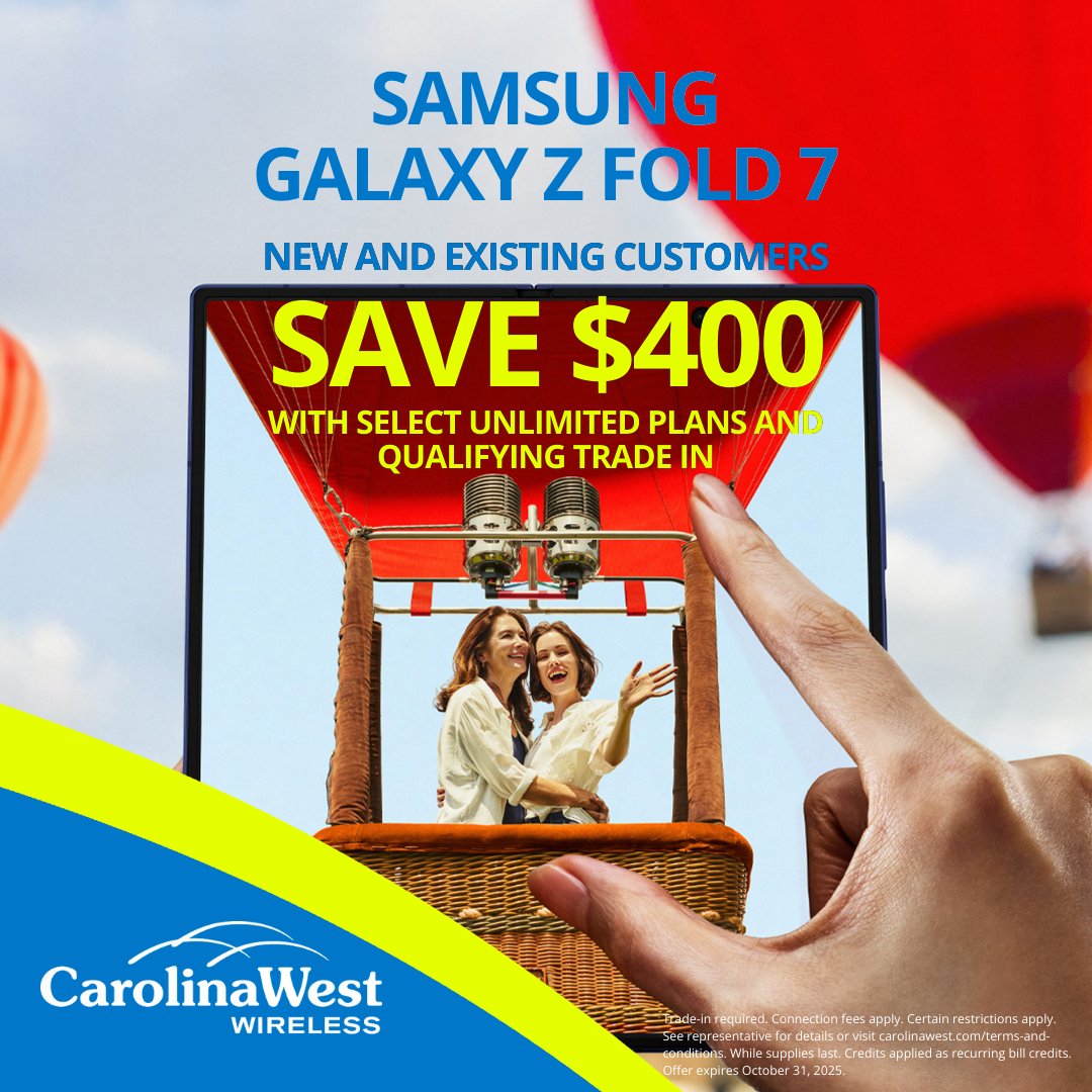 Unfold your world with the Samsung Galaxy Z Fold 7 📱✨
Right now, save $400 with select Premium and Premium Elite Unlimited Plans and trade — available for new and existing customers! Visit a store and grab yours today!
