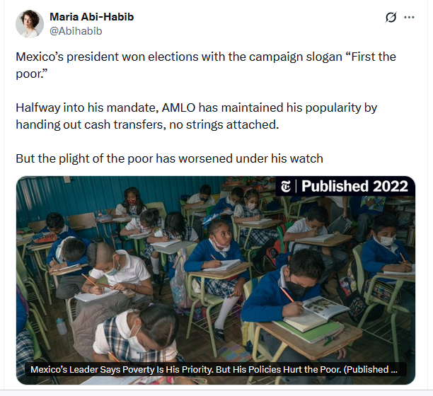 This one should be a case study in all journalism classes: while AMLO was lifting 13.4 million Mexicans out of poverty, the <a href="/nytimes/">The New York Times</a> was insisting that the plight of the poor had ***worsened*** under his watch. 

It's hard to get any more farcically disingenuous than that.