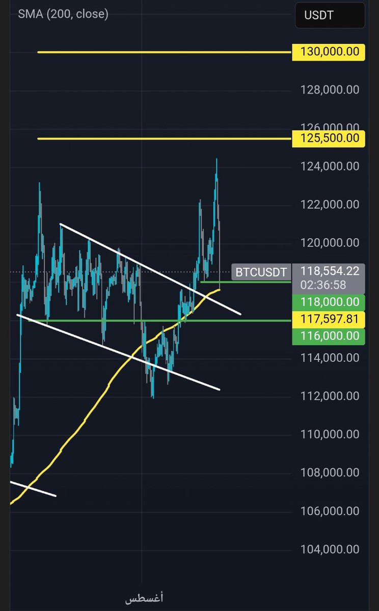 #BTC/USDT

✅تمت العودة إلي دعم 118,000$ قبل الوصول إلي 125,500$ ننتظر تفاعل السعر عند ذلك الدعم
#بيتكوين