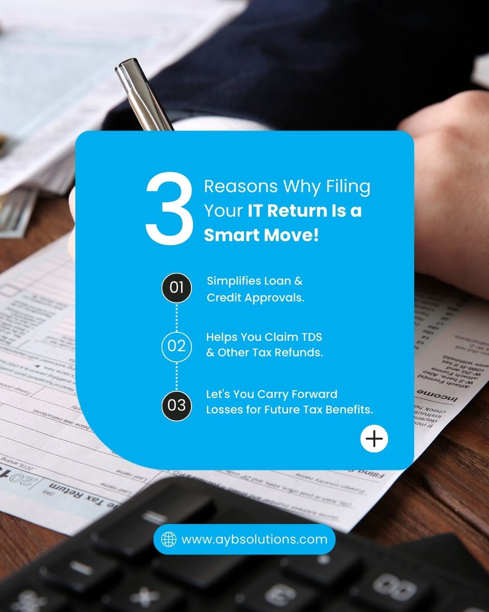 AYBSolutions's tweet image. Filing your IT return isn’t just about compliance; it’s about thoughtful financial planning.

From simplifying loan approvals to claiming refunds and carrying forward losses, AYB Solutions LLC ensures your taxes work for you.

#aybsolutions #taxplanning #financialstrategy