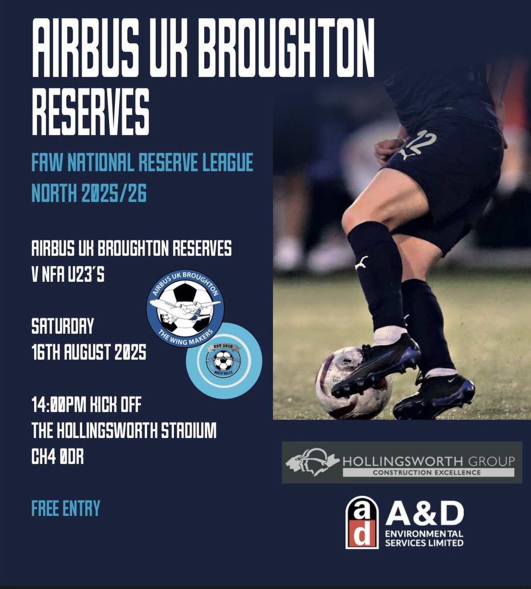 This Saturday our Reserves take on NFA FC U23’s in our 2nd FAW National Reserve League game of the season at the Hollingsworth Group Stadium at 2pm, refreshments available in the Wings Club #youngwingmakers ⚽️✈️