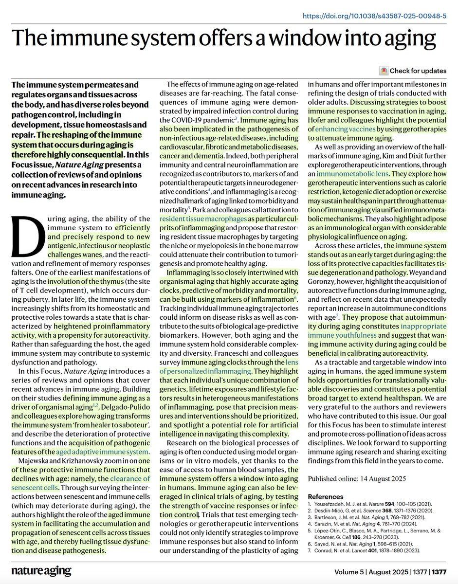 Eric Topol (@erictopol) on Twitter photo As I wrote in SUPER AGERS, the immune system is the key to modulating our aging process and the opportunity to extend healthspan. Today <a href="/NatureAging/">Nature Aging</a> 7 new articles, summarized here, that reinforce its central role
nature.com/articles/s4358… As I wrote in SUPER AGERS, the immune system is the key to modulating our aging process and the opportunity to extend healthspan. Today <a href="/NatureAging/">Nature Aging</a> 7 new articles, summarized here, that reinforce its central role
nature.com/articles/s4358…
