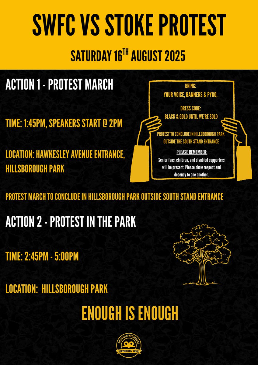 ENOUGH IS ENOUGH.
Full protest details below ⬇️
#swfc