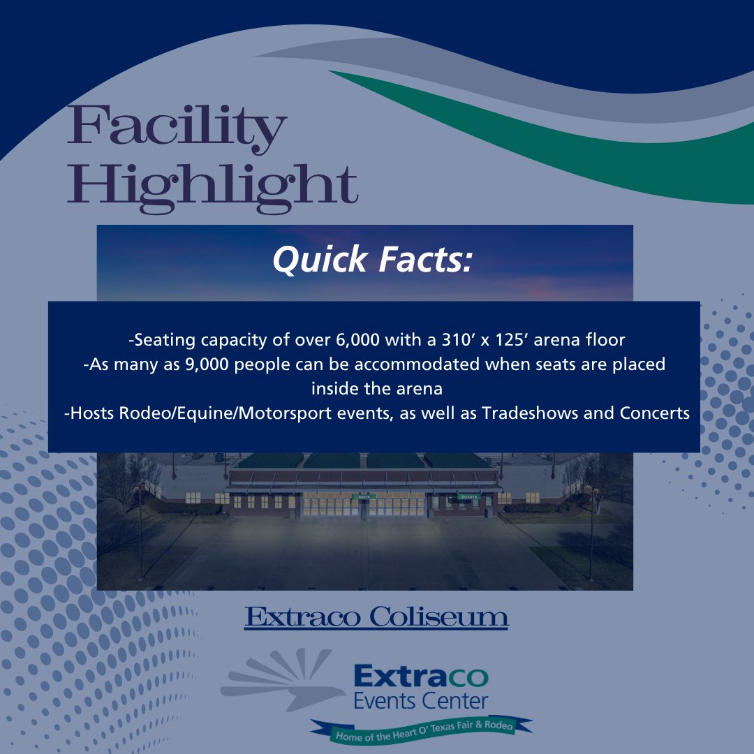ExtracoEventsCe's tweet photo. Looking to host a big event??
Check out the Extraco Coliseum has one of the largest indoor arenas located in Central Texas. 
Learn more at 🔗 https://t.co/VbiQfUlb2G
#Extracoevents #WacoTx https://t.co/fakQ5zhsiB