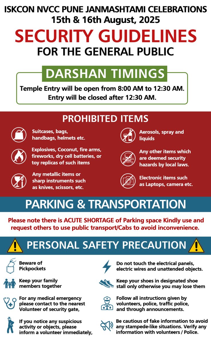 ISKCONPune's tweet photo. 𝗦𝗘𝗖𝗨𝗥𝗜𝗧𝗬 𝗚𝗨𝗜𝗗𝗘𝗟𝗜𝗡𝗘𝗦 𝗙𝗢𝗥 𝗧𝗛𝗘 𝗚𝗘𝗡𝗘𝗥𝗔𝗟 𝗣𝗨𝗕𝗟𝗜𝗖 || 𝐒𝐫𝐢 𝐊𝐫𝐢𝐬𝐡𝐧𝐚 𝐉𝐚𝐧𝐦𝐚𝐬𝐡𝐭𝐚𝐦𝐢 𝟮𝟬𝟮𝟱
#SECURITY #GUIDELINES #SECURITYGUIDELINES #PERSONAL #SAFETY #PRECAUTION
#PERSONALSAFETY
#janmashtami #krishna #krishnajanmashtami #lordkrishna https://t.co/9Aj2fvbgxI