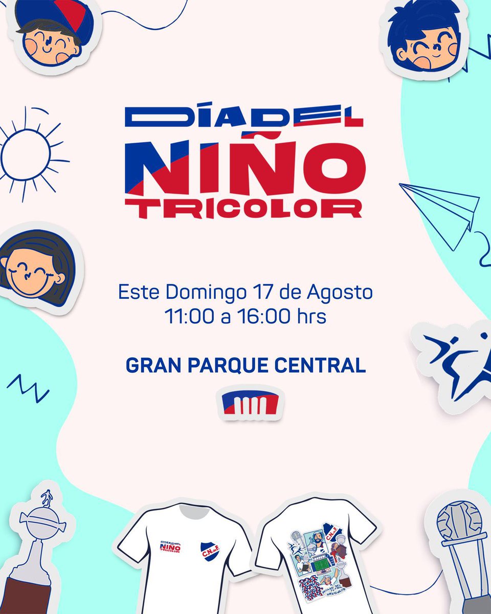 Dia del Niño 🔵⚪🔴

🗓️ 17 de agosto
🕙 11:00 a 16:00
📍Gran Parque Central (Tribuna Abdón Porte)
🎟️ nacional.uy (Socios $200 / Generales $300)
👕 Cada niño se llevará con la entrada una camiseta especial correspondiente al evento.

¡Los esperamos para compartir !