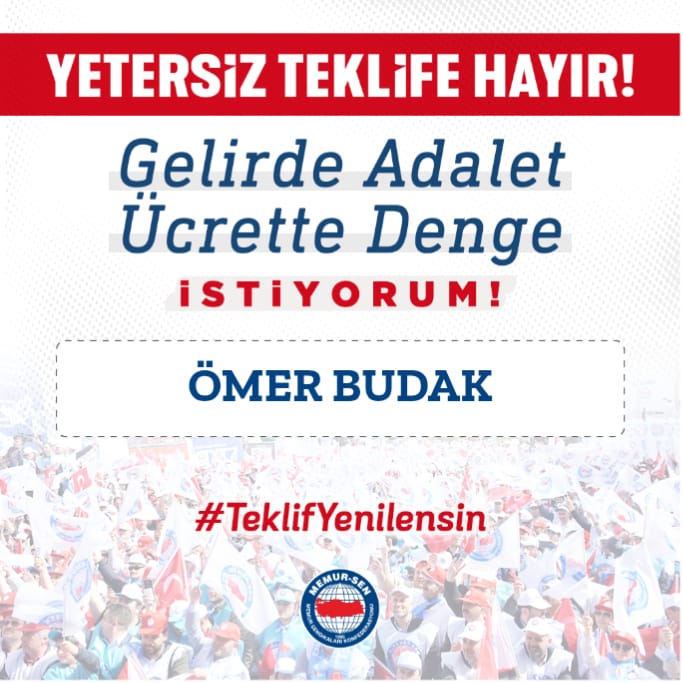 _omerbudak_'s tweet photo. Gelirde adalet, ücrette denge ve yetersiz teklife hayır!

#TeklifYenilensin https://t.co/IuYpOOWb5E