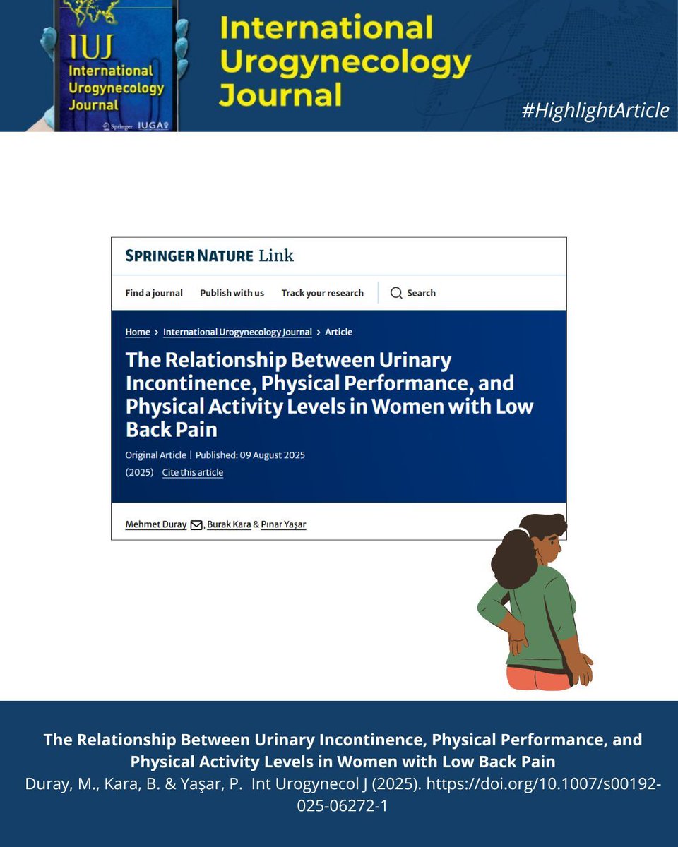 #HighlightArticle: Is there an association between UI, physical performance and lower back pain? 

📌 link.springer.com/article/10.100… 

<a href="/iugaoffice/">International Urogynecological Association (IUGA)</a> @clinmedjournals 

#urogynecology #pelvicfloordisorders #urinaryincontinence #lowbackpain #iuj_bluejournal
