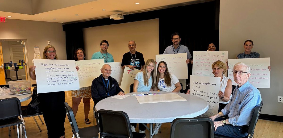 GilmourAcademy's tweet photo. Holly Hunter '26, Eva Savelli '26, and Headmaster Emeritus Br. Robert Lavelle started a prison ministry service. They discussed "Courageous Connections," a club making posters for a prison retreat, and Br. Robert shared his Prison Kairos chaplaincy experiences. #hopetobring https://t.co/7fahtl20oo