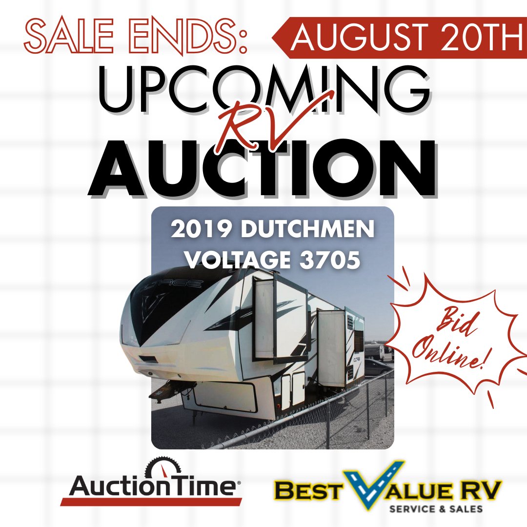 RVUniverse (@rvuniverse) on Twitter photo 2019 DUTCHMEN VOLTAGE 3705 - ๐๐๐๐๐๐๐๐ ๐๐๐๐๐๐๐โผ๏ธ
๐
Sale ๐๐๐๐: August 20th, 10:28 AM CT
From Best Value RV Sales & Service
Take advantage of this RV auction to pick up a high quality toy hauler! Click the link to view this auction!
๐ ow.ly/BjQ650WFyQt 2019 DUTCHMEN VOLTAGE 3705 - ๐๐๐๐๐๐๐๐ ๐๐๐๐๐๐๐โผ๏ธ
๐
Sale ๐๐๐๐: August 20th, 10:28 AM CT
From Best Value RV Sales & Service
Take advantage of this RV auction to pick up a high quality toy hauler! Click the link to view this auction!
๐ ow.ly/BjQ650WFyQt