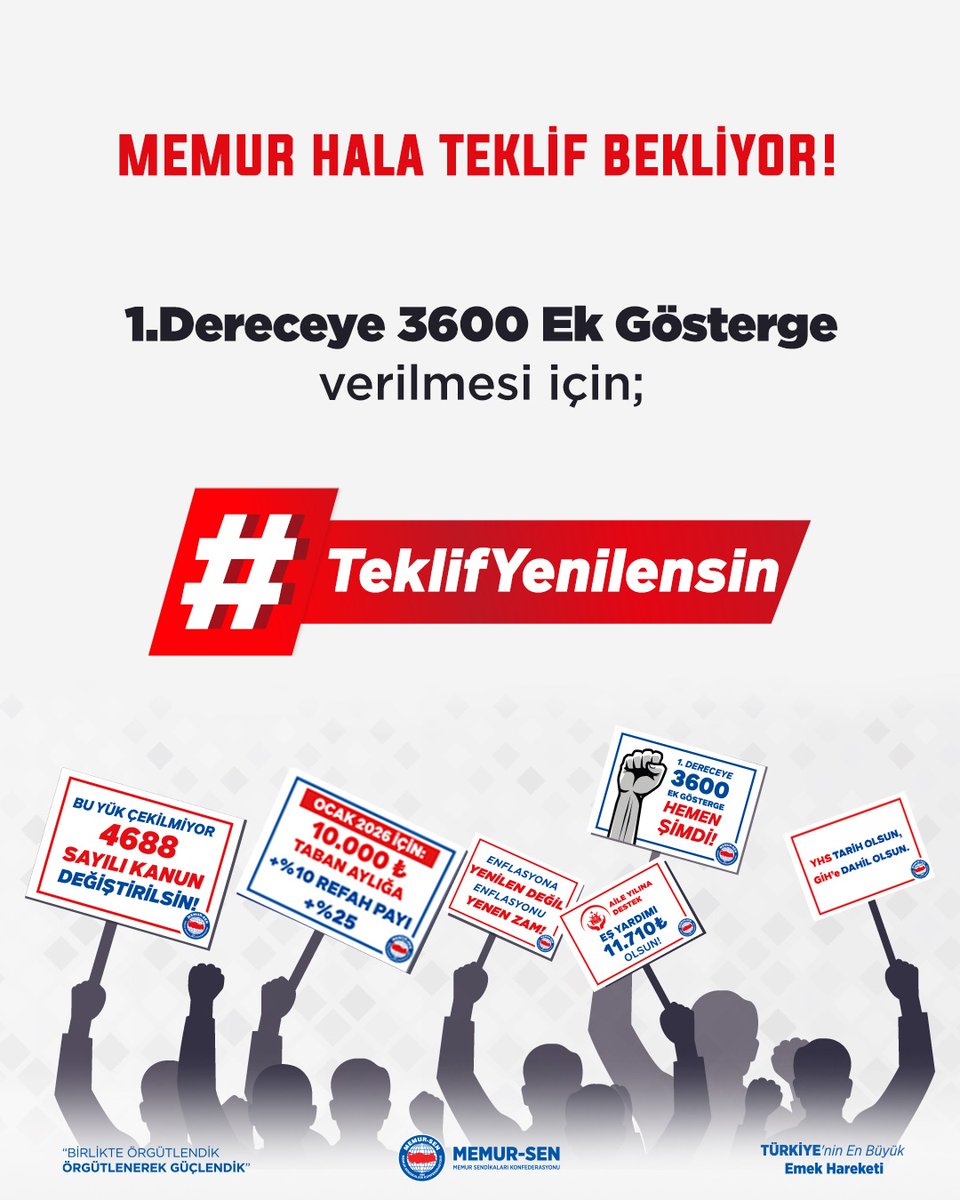 1.Dereceye 3600 Ek Gösterge verilmesi için; #TeklifYenilensin