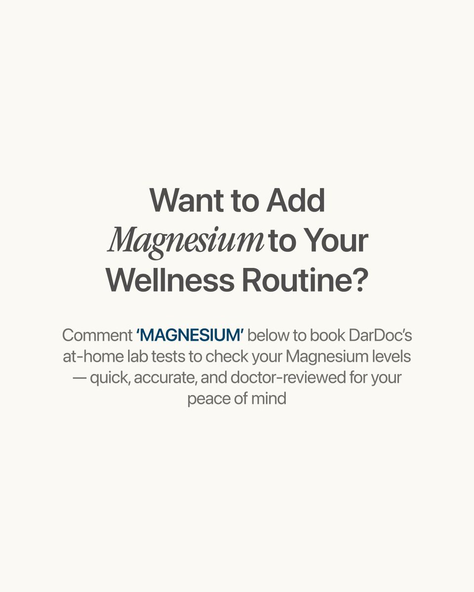 dardocofficial's tweet photo. Low magnesium could be the hidden reason your fat loss has stalled ⚡️
It fuels metabolism, fat-burning &amp; energy — yet up to 50% of people are deficient.

Comment MAGNESIUM to book DarDoc’s at-home lab test &amp; check your levels ✅

#DarDocCares #MetabolismBoost #WeightLossUAE https://t.co/RZOsf9aEit