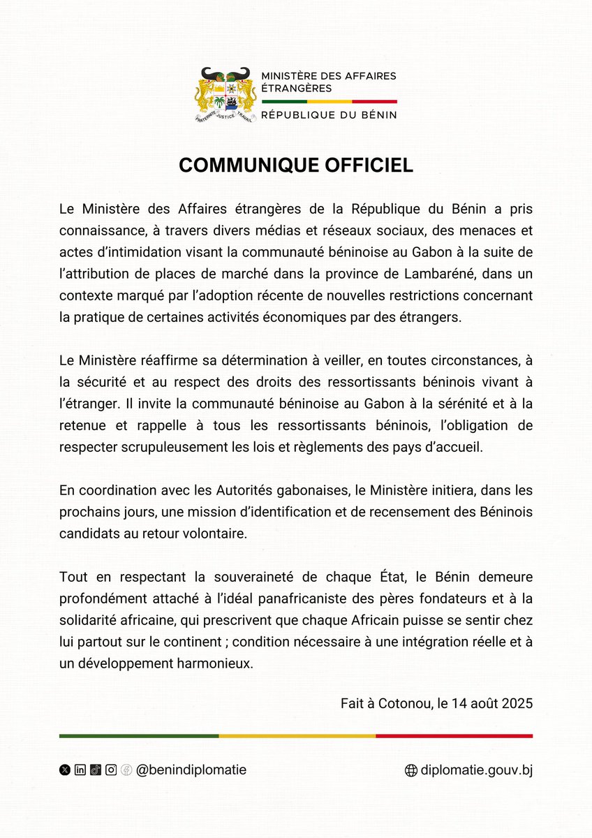 BeninDiplomatie's tweet image. 🇧🇯 | COMMUNIQUE OFFICIEL