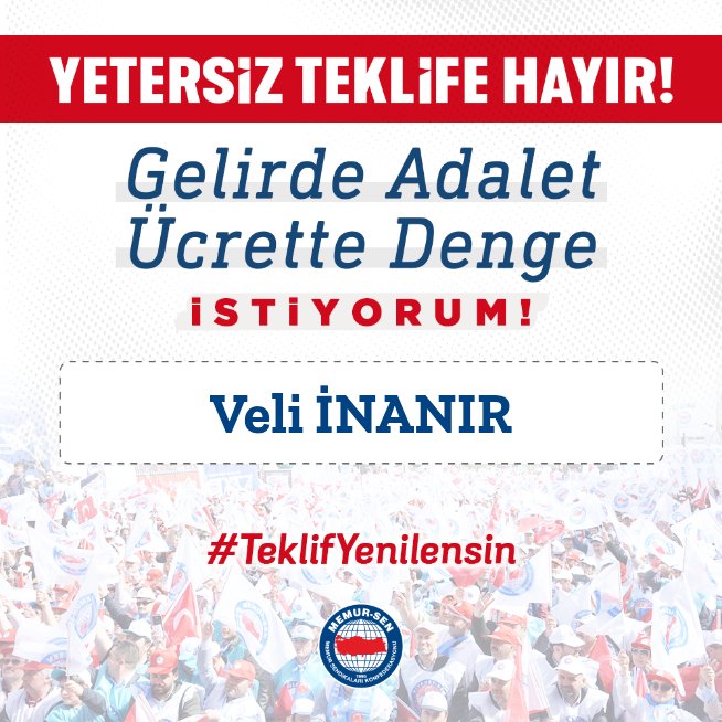 Kamu İşveren Heyetinin 8. Dönem Toplu Sözleşme Teklifi memurun beklentilerini karşılamamaktadır..  #TeklifYenilensin 

2026’nın ilk altı ayında 10.000 TL taban aylık artışı, %10 refah payı ve %25, İkinci altı ayda %20  zam verilmesi için; #TeklifYenilensin