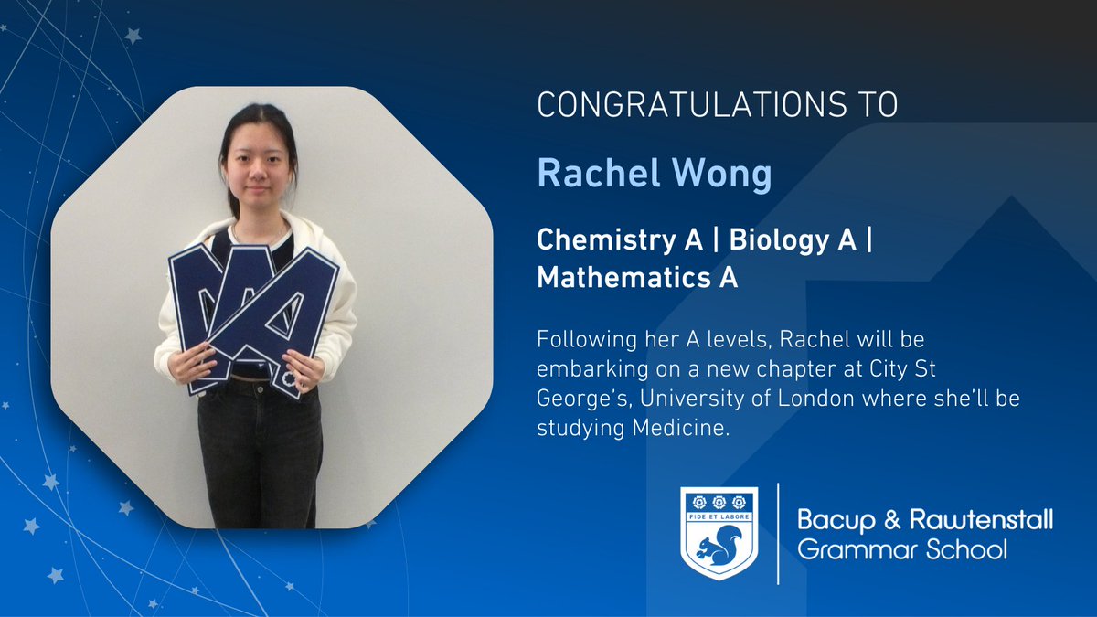 BRGS_1701's tweet image. We're proud to share the successes of Rachel Wong who will be studying Medicine at @CityStGeorges after earning a trio of A grades in Chemistry, Biology and Mathematics. 

#Alevels #ResultsDay #WeAreStar