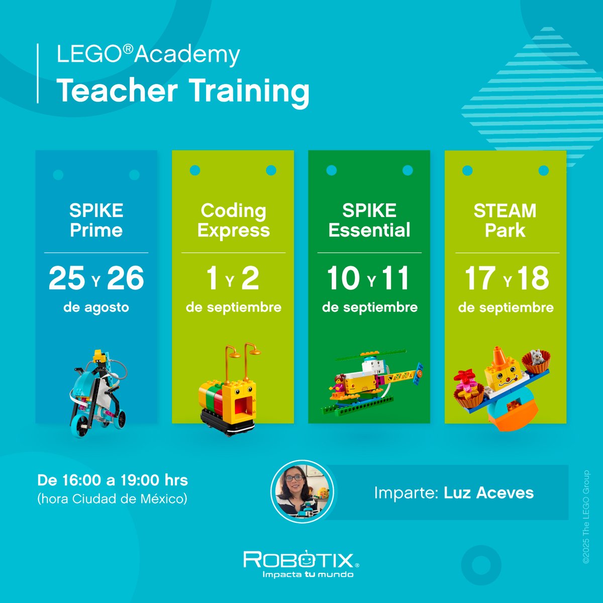 SoyRobotiX's tweet image. 🚀 ¡Nuevas fechas de capacitaciones LEGO Academy Teacher Training!
💡 Inspira, crea y transforma tu aula con metodologías STEM de LEGO Education.

📌 Conoce más aquí: bit.ly/45wJ8rm

#LEGOEducation #FormaciónDocente #STEM