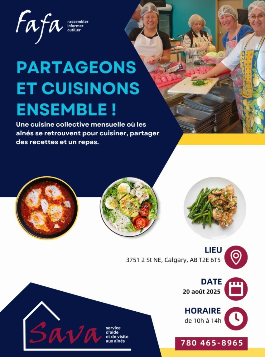 Réseau santé Alberta (@rsaalberta) on Twitter photo La FAFA vous invite à une cuisine collective.
Date: 20 août 2025
Heure: 10h00 à 14h00
Lieu: 3751, 2 St NE, Calgary
Inscriptions :docs.google.com/forms/d/e/1FAI…
#cuisine #alimentation #nutrition #aines #calgary <a href="/fafalta/">Fédération des aînés franco-albertains (FAFA)</a> La FAFA vous invite à une cuisine collective.
Date: 20 août 2025
Heure: 10h00 à 14h00
Lieu: 3751, 2 St NE, Calgary
Inscriptions :docs.google.com/forms/d/e/1FAI…
#cuisine #alimentation #nutrition #aines #calgary <a href="/fafalta/">Fédération des aînés franco-albertains (FAFA)</a>