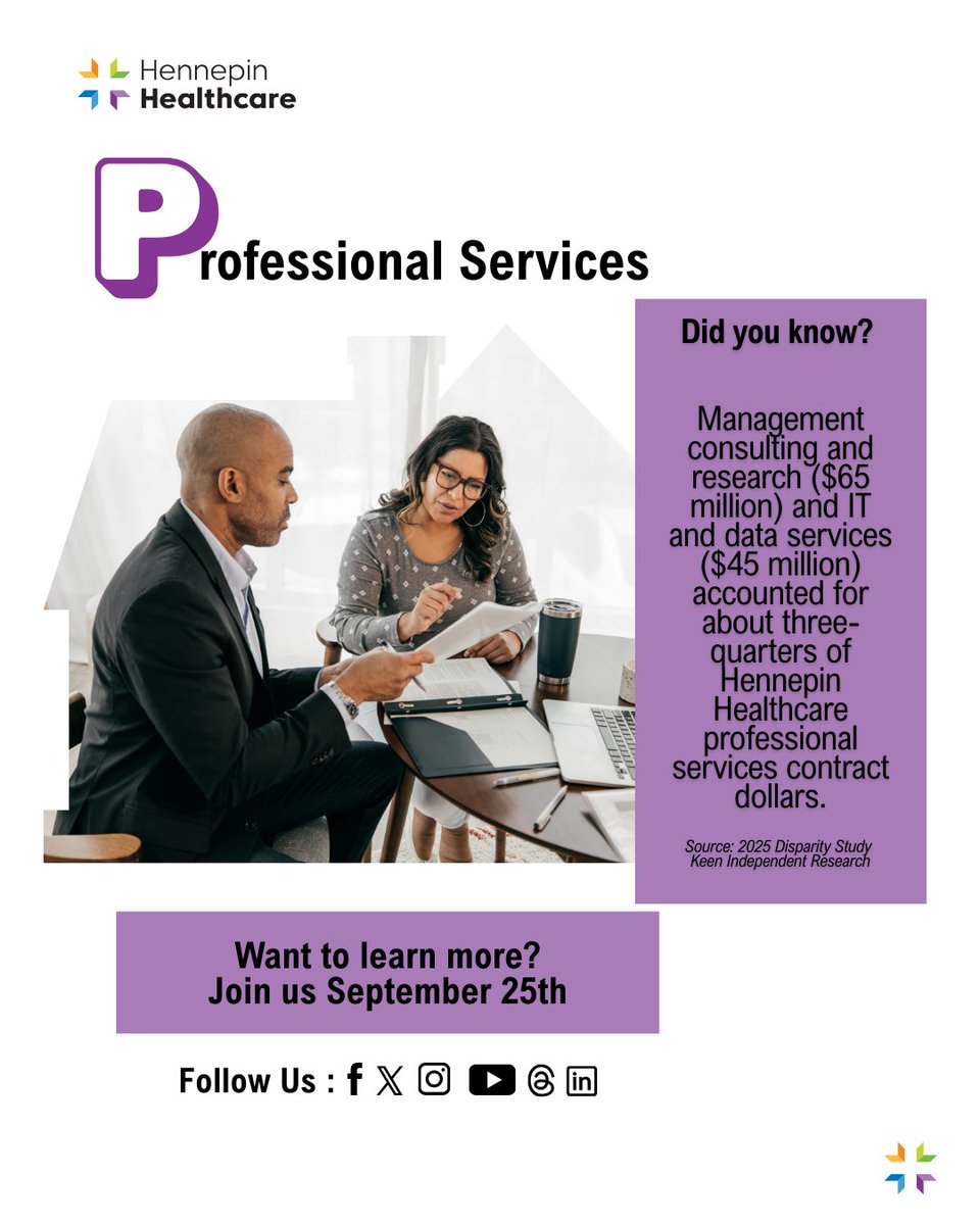strongstarlike's tweet photo. Did You Know: Hospitals and small businesses do business together?
About $144 million @HennepinHC  contracts went to professional services contracts. Spending by type of work such as management consulting and research with the highest allocations of dollar amount. https://t.co/VgGkuus5mc