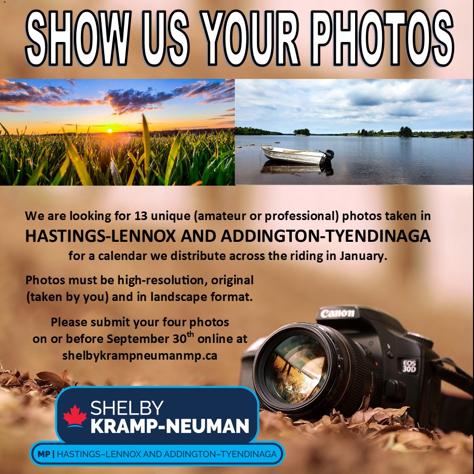 Calling all photographers! 📷 Submissions are now open for the 2026 photo calendar! We're looking for photos showcasing the beauty of Hastings-Lennox and Addington-Tyendinaga. Please submit your high-res photos online at shelbykrampneumanmp.ca/calendar-photo… by Sept. 30th for consideration.