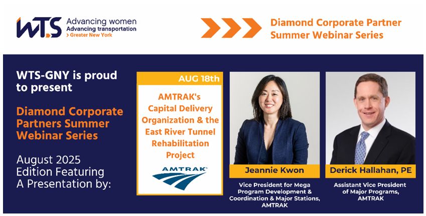 Join us for the next installment of the WTS Greater New York Chapter's Diamond Corporate Partner Summer Webinar Series featuring Amtrak!
Date: August 18, 2025
Time: 12-1pm ET
Virtual (Microsoft Teams)
Register here: lnkd.in/ewhZigPJ
#WTSGNY #WomenInTransportation