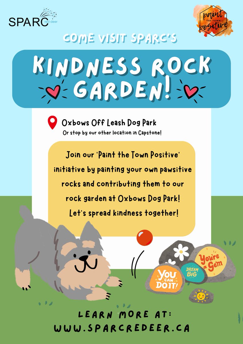🌈 Join SPARC's Rock Garden Giveaway at Oxbows Dog Park &amp; Capstone 150 Square! Paint a positive-message rock, snap a pic, and tag SPARCRD or enter online to win! 🐾Enter our draw here: buff.ly/aHzGq06  Let's spread joy—one rock at a time!