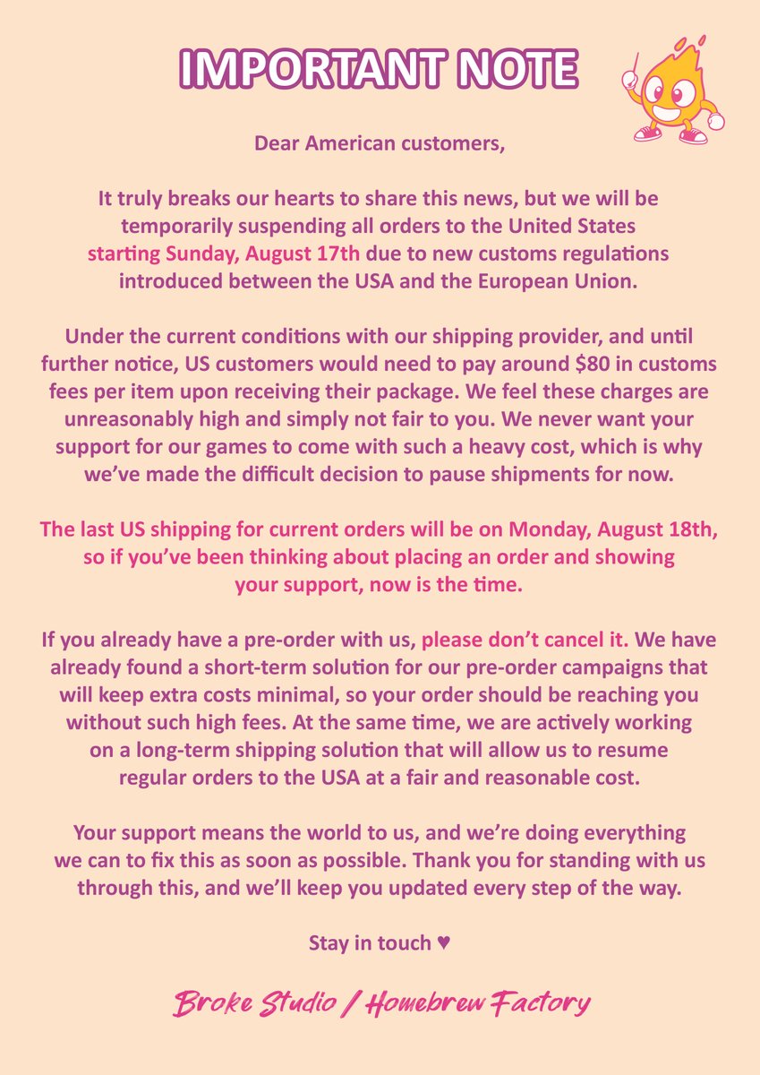 📢Important Update:
Temporary Suspension of Orders to the USA