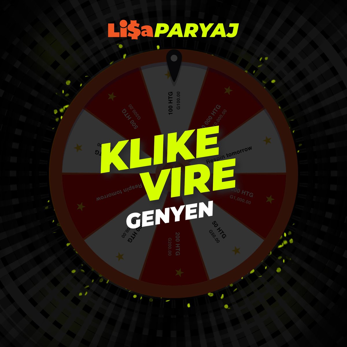 PA RATE CHANS OU JODI A, KLIKE KOUNYA 🎁 

Ou toujou fè fich ou nan Lisa Paryaj pa vre? 👀 Chak jou, ou pral gen chans resevwa kado, pou fidelite w. Monte kounya sou lisaparyaj.com sou telefòn oswa laptop ou, epi al vire wou a, pou jwenn kado pa w la chak jou.