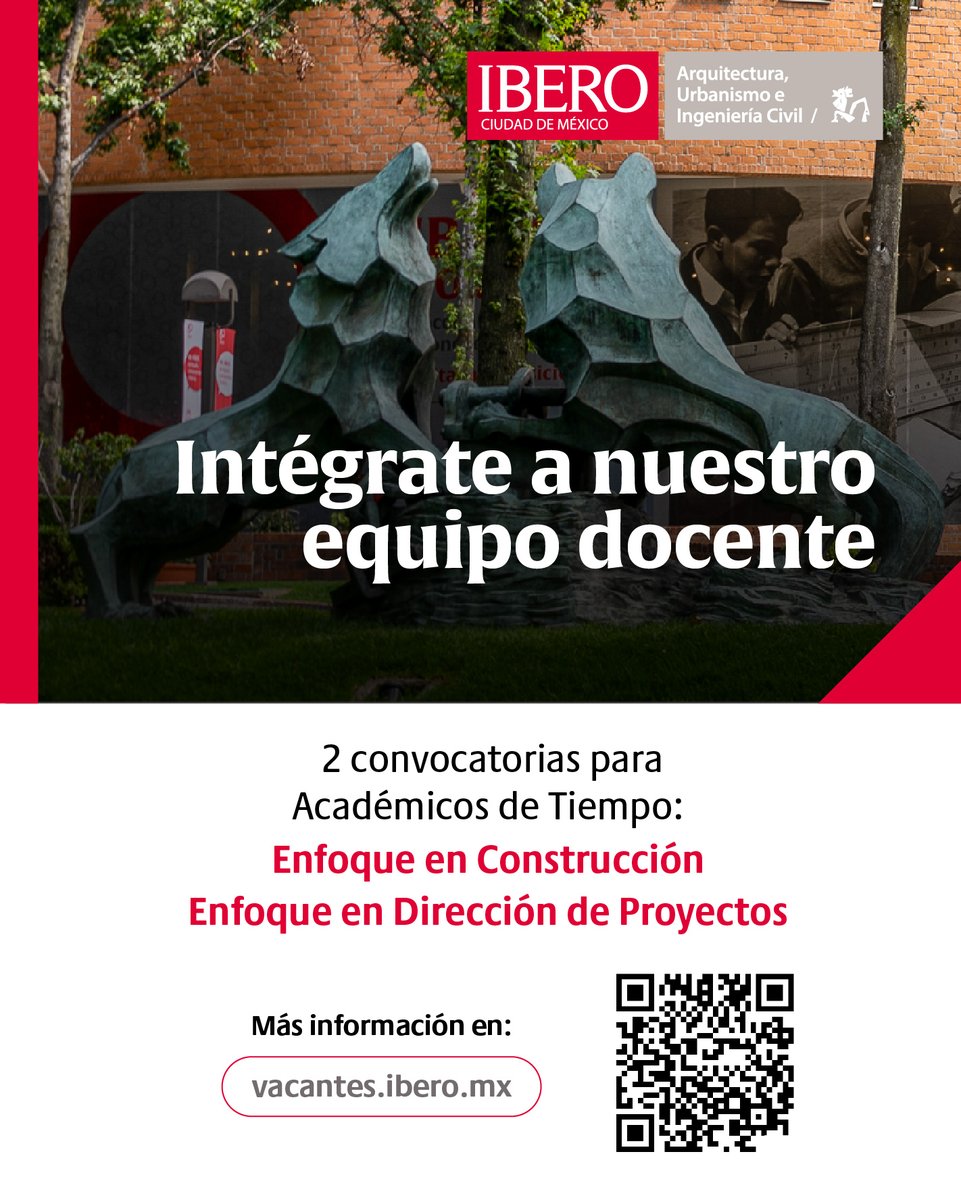 📢 ¡Últimos días para participar en las 2 vacantes de #Académico de Tiempo Completo (Construcción y Dirección de Proyectos) y ser parte de la <a href="/IBERO_mx/">IBERO CDMX</a> !
Fecha límite: 15 de agosto.
Detalles 👉 vacantes.ibero.mx

#VacantesIBERO #ArquitecturaIBERO #IngenieríaCivilIBE