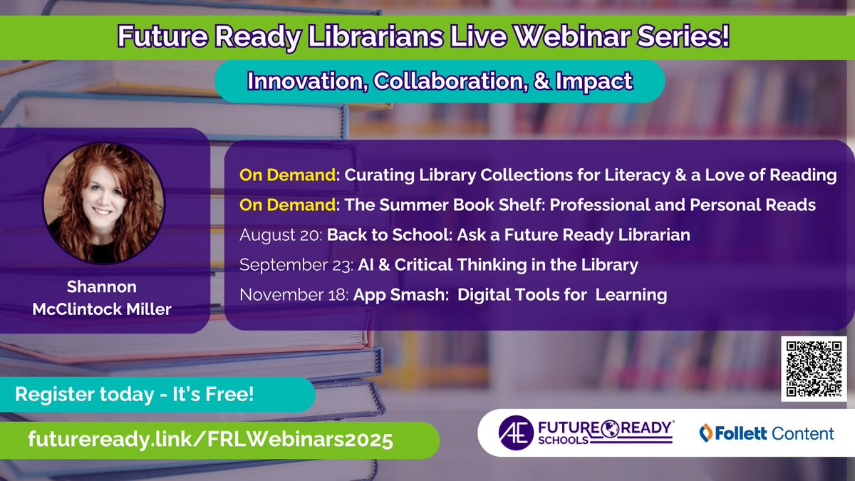 All4Ed's tweet image. 🎒 Back to School = Fresh Opportunities!
Join @FutureReady on Aug 20 for “Ask a Future Ready Librarian”—a live webinar where expert librarians share real strategies, tips, and tools to lead with impact this school year.

🔗 all4ed.org/activity/2025-…
#FutureReadyLibs #FRL2025