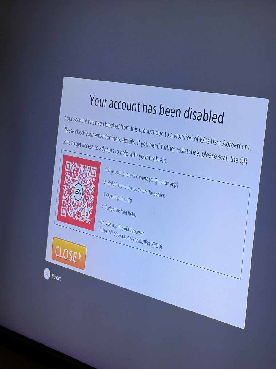 buddy53189's tweet photo. @EA Your system falsely banned me for no reason. I’m playing on PS5 and out of no where I get an email saying my account was banned. Someone needs to remedy this https://t.co/BavKSz08vB