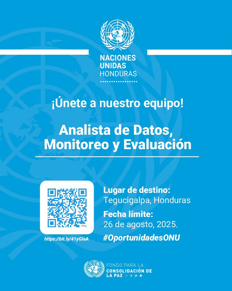🔊¡Oportunidad para formar parte de Naciones Unidas Honduras!

Únete al equipo del Secretariado del Fondo de Consolidación de la Paz en la Oficina del Coordinador Residente como Analista de Datos, Monitoreo y Evaluación

Más información, ingresa a: bit.ly/41yGIaA