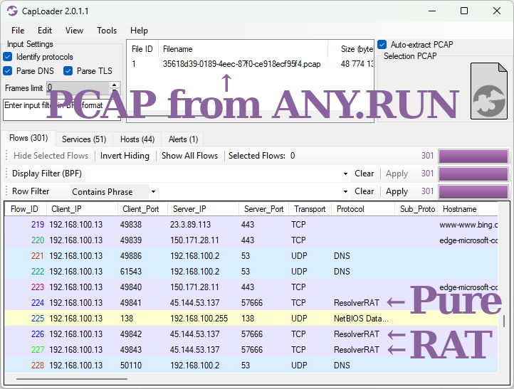 netresec's tweet photo. @JAMESWT_WT @AndreaDraghetti @signorina37H @guelfoweb @VirITeXplorer @1ZRR4H @0xToxin @pr0xylife @c_APT_ure @ShadowOpCode @marsomx_ #PureRAT aka #ResolverRAT is dropped in the execution on @anyrun_app https://t.co/OCLJQjwa4b