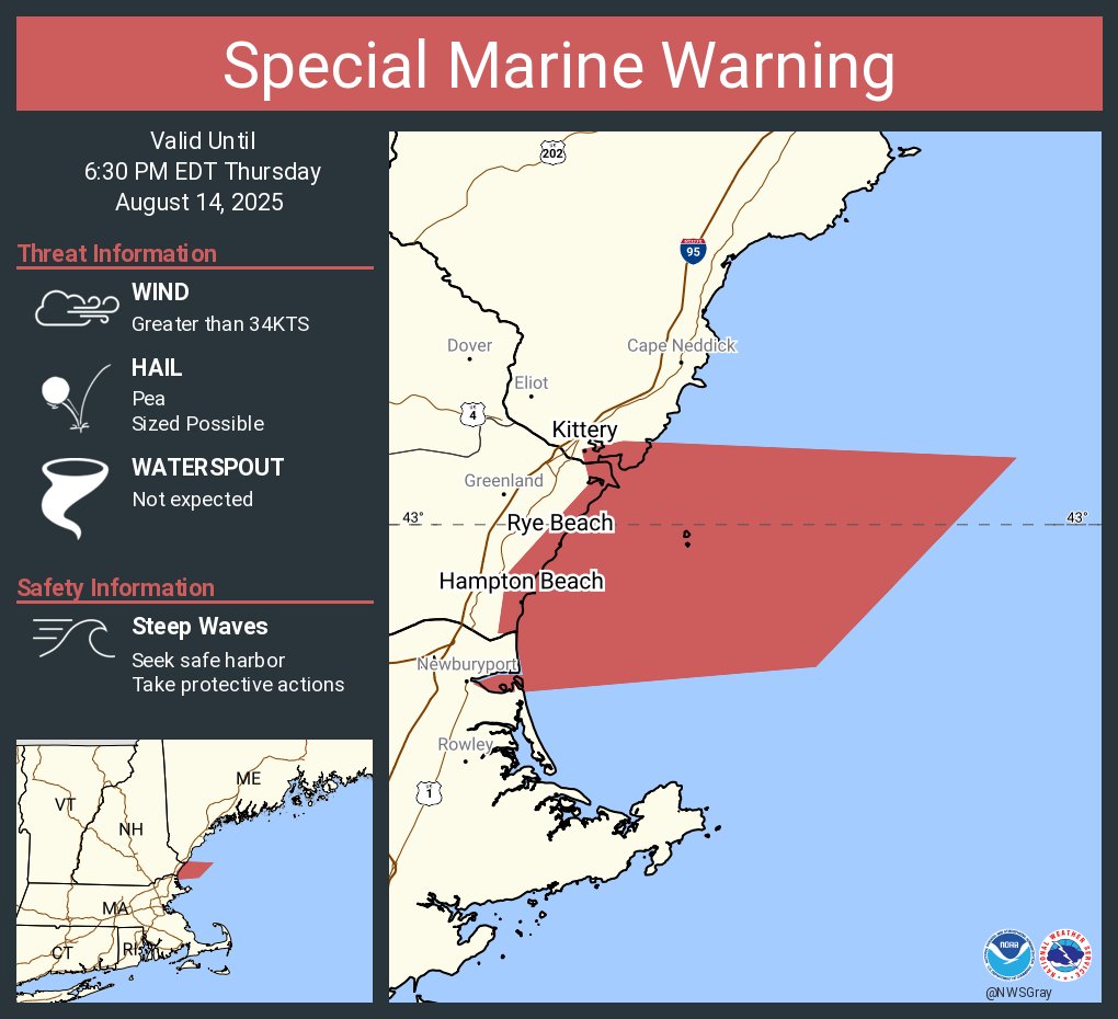 Special Marine Warning including the Coastal Waters from Cape Elizabeth, ME to Merrimack River and MA out 25 NM until 6:30 PM EDT
