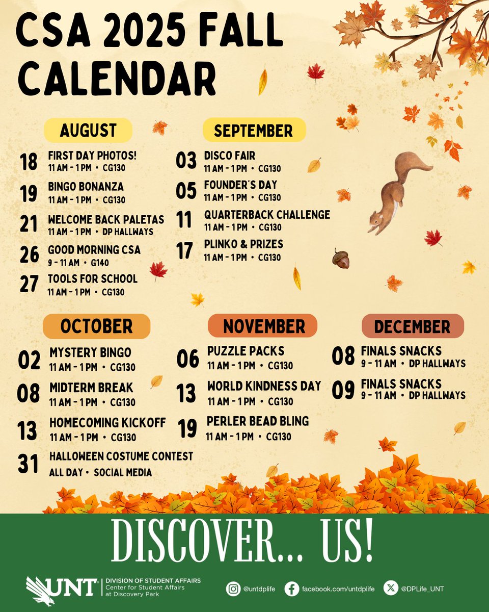 Don’t 'leaf' these events off your calendar! 🍂 We have something for everyone this fall semester! Make sure to check out this post and keep an eye out on our socials for everything that is happening!