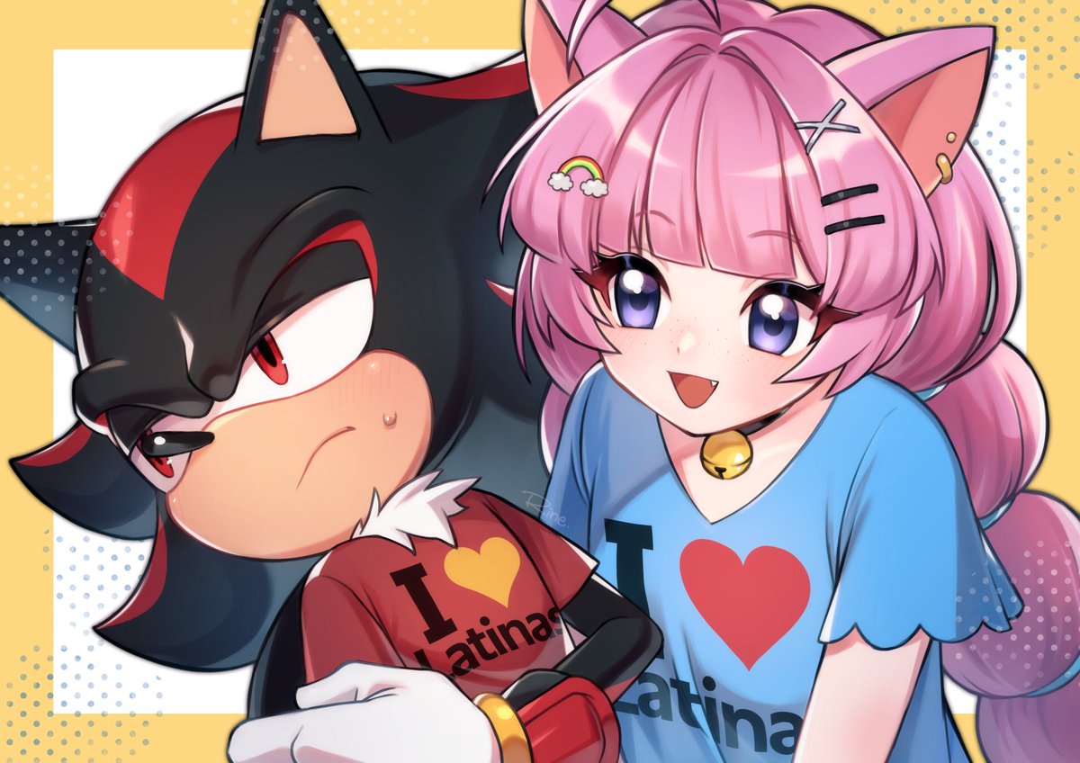 Me and my wife in our matching shirts 🥰

P.s. yes I’m Latina