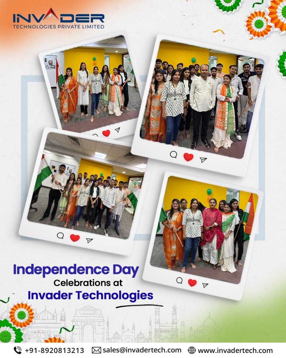 InvaderPvt's tweet image. Celebrating the spirit of freedom and unity at Invader Technologies this Independence Day! 🇮🇳✨ Together, we honor our nation’s journey and embrace a future full of hope, innovation and pride. Jai Hind!

#IndependenceDay #InvaderTech #ProudToBeIndian #Freedom #Unity #Tricolor