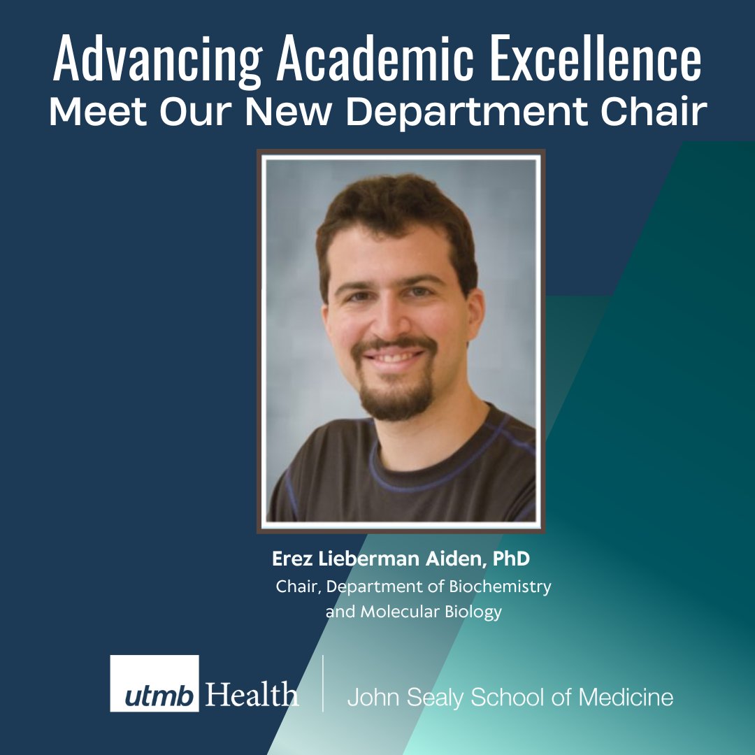 📢 Welcome Dr. Erez Lieberman Aiden as Chair of #Biochemistry &amp; #MolecularBiology! A pioneer in 3D genome mapping &amp; co-creator of <a href="/Google/">Google</a> #Ngram, he brings bold interdisciplinary vision. He’ll also serve as Professor of #BioSciences at <a href="/RiceUniversity/">Rice University</a>.

🔗 utmb.us/ebn