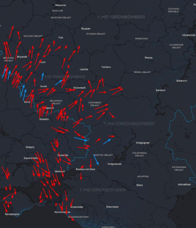 Maks_NAFO_FELLA's tweet photo. Massive attack on Russia!!! 😲👍

Map from @DrnBmbr https://t.co/z9XAIDHe1Q