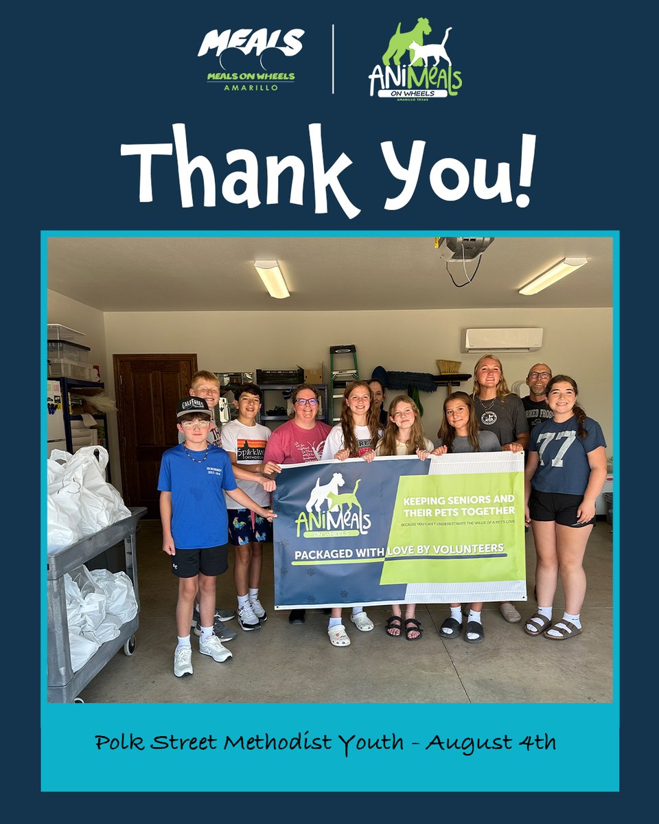 MOWAmarillo's tweet photo. We'd like to recognize Polk Street Methodist's Youth Group for putting their hearts into packing AniMeals!! ❤️ They did a fantastic job and are excited to come back and help again! These young volunteers are making a difference in our community. Together, we’re feeding Amarillo! https://t.co/4M2X2CndMo