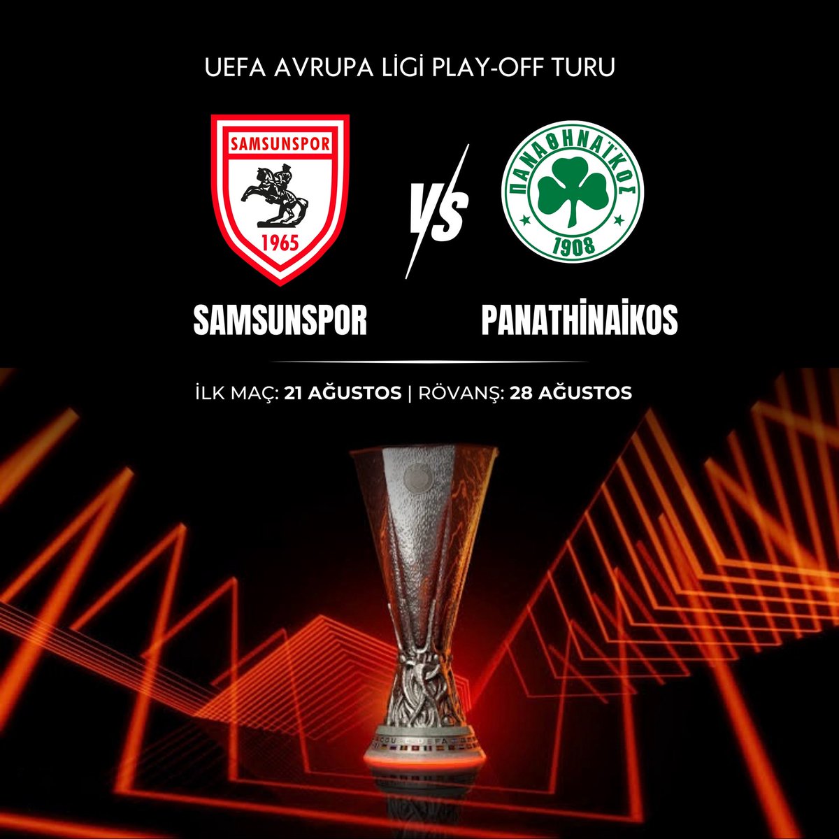 UEFA Avrupa Ligi Play-Off turundaki rakibimiz: Panathinaikos! 

Kuzeyin Kralı, Avrupa’da tarih yazmaya geliyor! 🔴⚪

🗓️ 21 Ağustos 
#Samsunspor #ForzaŞirinler