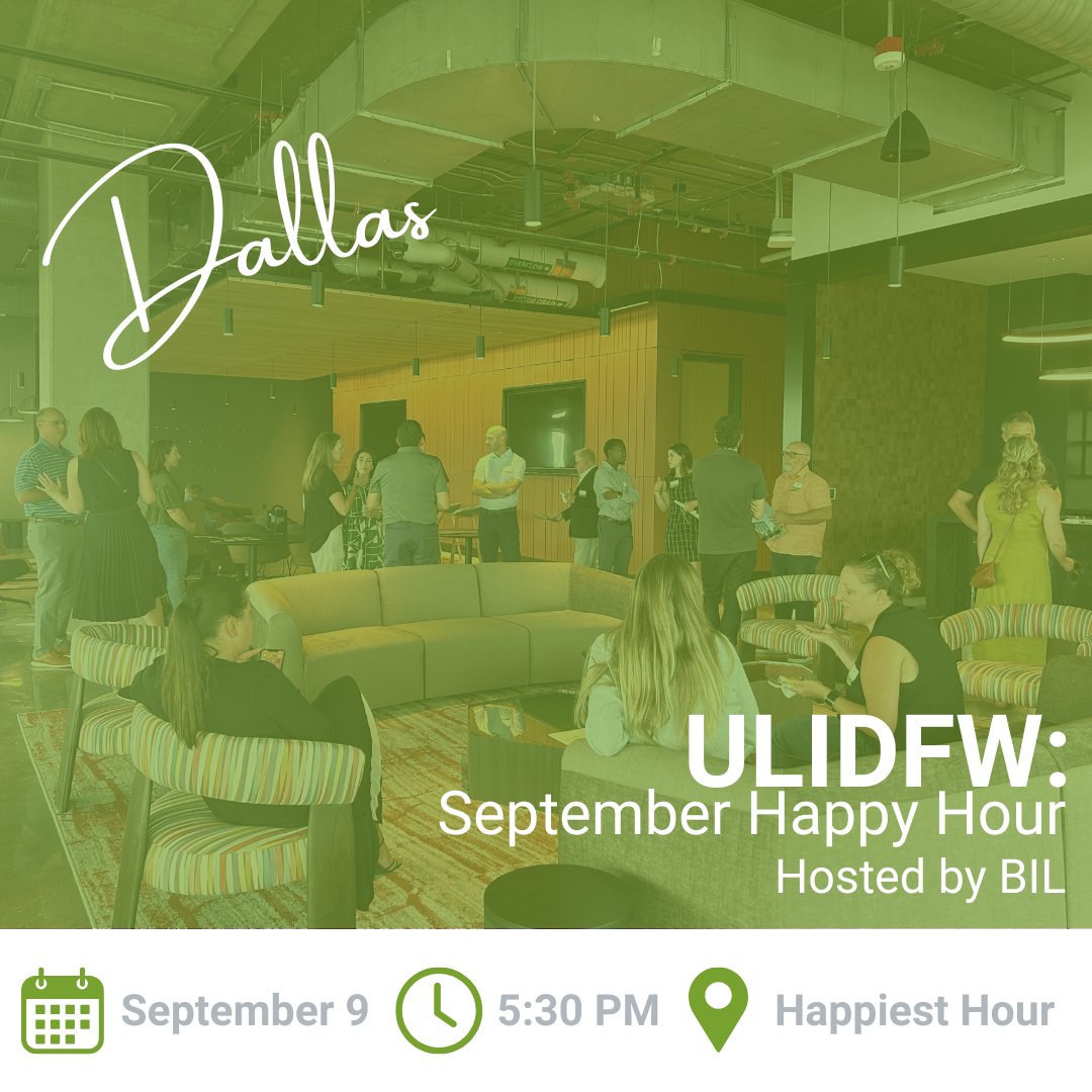 ULIDFW's tweet image. Join us for drinks and to make a difference! Network at the September Happy Hour with Building Industry Leaders. Register: on.uli.org/hk6950WGk8p #FallBall2025 #BILProgram #DFWRealEstate