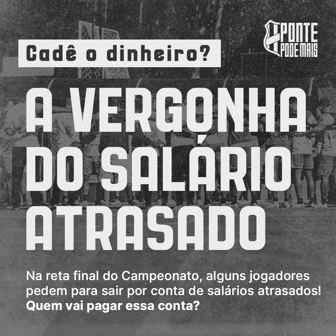 PontePodeMais's tweet photo. Como cobrar raça e comprometimento dos jogadores se a diretoria não cumpre a obrigação mais básica de pagar os salários em dia? A desculpa é sempre a mesma: "bloqueios judiciais". Chega de amadorismo e de manchar o nome da Macaca.

#RespeitoAoManto #PontePreta #SalarioEmDia https://t.co/UNoYDyDECU